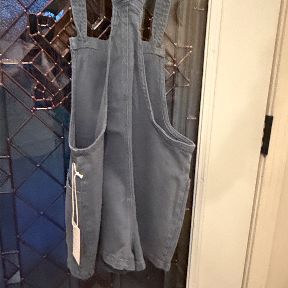 NWT SMALL Zenana Chambray Blue STRETCH Short Overalls - Picture 6 of 7